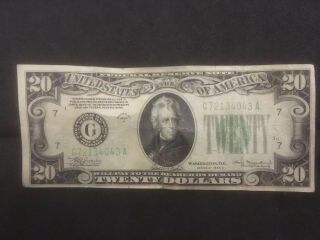 1934a (g) Federal Reserve Note Twenty Dollar Bill.  $20.  00