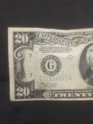 1934A (G) FEDERAL RESERVE NOTE TWENTY DOLLAR BILL.  $20.  00 3