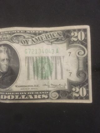 1934A (G) FEDERAL RESERVE NOTE TWENTY DOLLAR BILL.  $20.  00 5