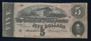 1864 Confederate States Of America $5 Five Dollar Note Series 3 8920
