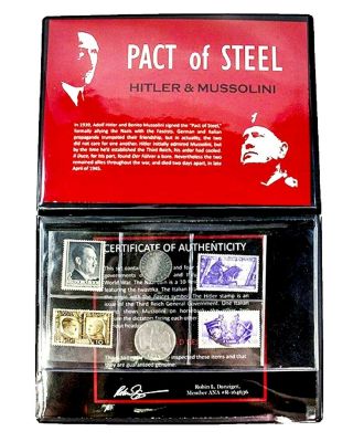 Pact Of Steel: Hitler & Mussolini 2 Coins 4 Stamps Album,  Story & Certificate