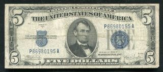 1934 - C $5 Five Dollars Blue Seal Silver Certificate “narrow Face” Scarce (c)