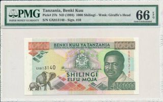 Benki Kuu Tanzania 1000 Shilingi Nd (1993) Pmg 66epq