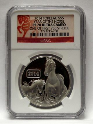 2014 Tokelau Year Of The Horse $5 1 Oz.  999 Silver Ngc Pf 70 Ultra Cameo (c1428)