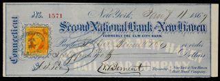 Obsolete Bank Check Second National Bank Haven Ny 1867 Post Civil War