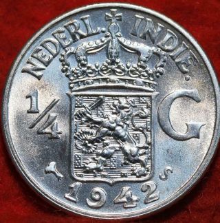 Uncirculated 1942 - S Netherlands East Indies 1/4 Gulden Silver Foreign Coin