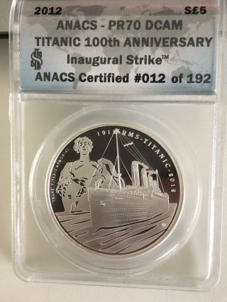Rms Titanic 100th Anniversary Silver Coin Anacs Pr70 Dcam.  Inaugural Strike