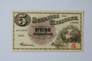 Banknote Sweden 5 Kronor 1952 Vf B20 Bk283