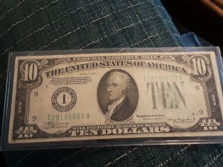 Vintage 1934 A Series $10 Dollar Bill Federal Reserve Minneapolis