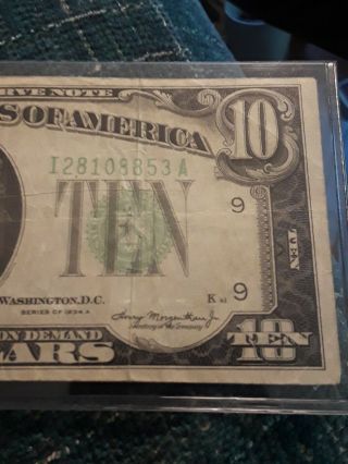 Vintage 1934 A Series $10 Dollar Bill Federal Reserve Minneapolis 5