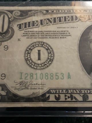 Vintage 1934 A Series $10 Dollar Bill Federal Reserve Minneapolis 8