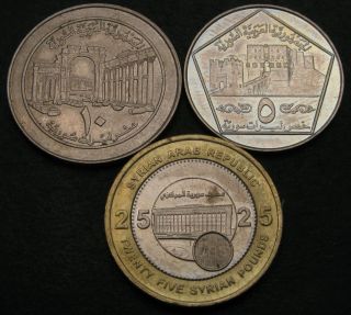 Syria 5,  10,  25 Pounds 1996/2003 - 3 Coins.  - 2670