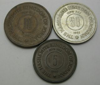 Jordan 5,  10,  50 Fils 1960/1962 - 3 Coins.  - 2663