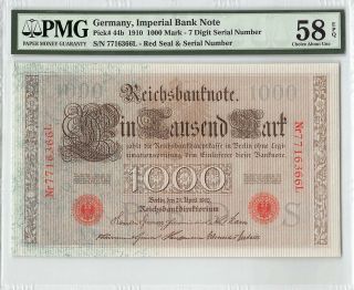 Germany,  Reichsbanknote 1910 P - 44b Pmg Choice About Unc 58 Epq 1000 Mark