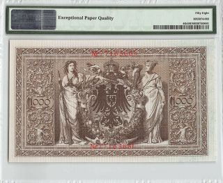 Germany,  Reichsbanknote 1910 P - 44b PMG Choice About UNC 58 EPQ 1000 Mark 2