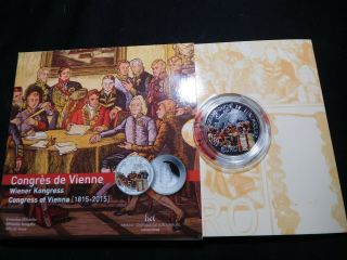 M90 Luxembourg 2015 Silver €5 Congress Of Vienna Enameled Proof In Orig.  Holder