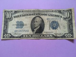 Series 1934 $10 Dollar Bill Silver Certificate Blue Seal Note