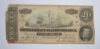 Civil War 1864 $20.  00 Confederate States Horse Blanket Note 682