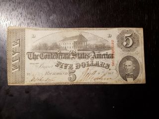 Series Of 1863 $5 Confederate States Of America Note,  Richmond,  Va - Us Coins