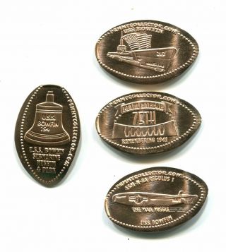 Hawaii Elongated Cents:uss Bowfin,  Pearl Harbor,  Hawaii,  Set Of 4 Copper