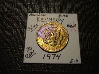 Rainbow Tone Gold/purple Colors 1974 Kennedy Bu Gem Half Dollar E - 4