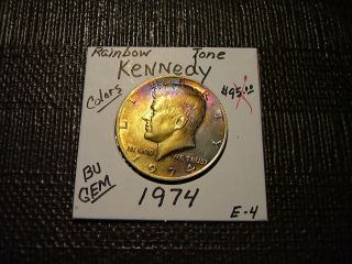 Rainbow Tone Gold/Purple Colors 1974 Kennedy BU Gem Half Dollar E - 4 2