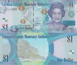 Cayman Islands 1 Dollar (2010/2017) - Qeii/fish/shells/p38 - New/prefix D5 Unc