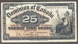 1900 Dominion Of Canada - 25 Cents Bank Note - Vf - Pinholes - Dc - 15a - Af07