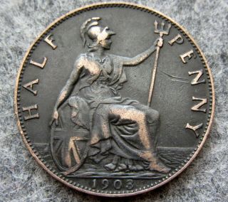 Great Britain Edward Vii 1903 1/2 Half Penny Halfpenny