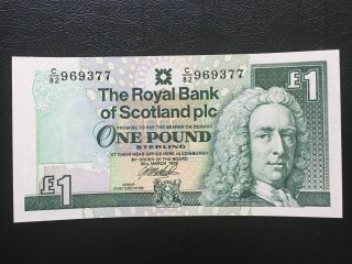 The Royal Bank Of Scotland 1999 £1 One Pound Banknote Unc S/n C82 969377