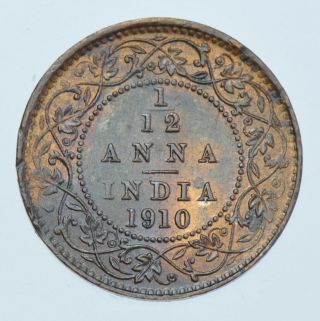India British Edward Vii 1/12th Anna,  1910 Bronze Coin Au