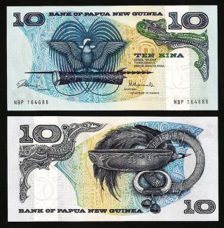 Papua Guinea,  10 Kina,  1985 1987,  Unc,  P - 7,  Sign - 1,  Cv $50