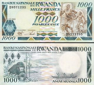 Rwanda 1000 Francs 1988,  Unc,  P - 21