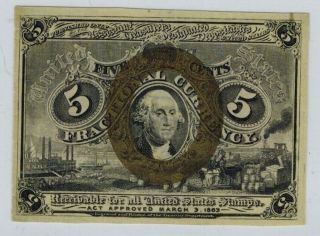 1863 2nd Issue 5c Fractional Currency Washington Fr.  1232 No Surcharges
