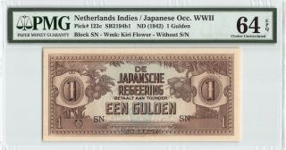 Netherlands Indies Nd (1942) P - 123c Pmg Choice Unc 64 Epq 1 Gulden