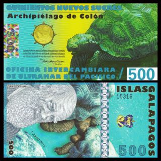 Galapagos Islands 500 Sucres,  2012,  Polymer Fancy Note,  Unc