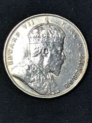 1909 Malaysia Straits Settlements $1 One Dollar.  900 Silver Coin.  Edward Vii