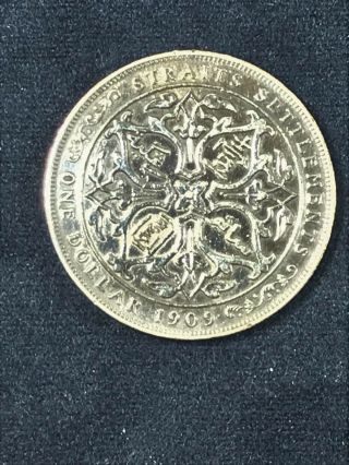 1909 Malaysia Straits Settlements $1 One Dollar.  900 Silver Coin.  Edward VII 2