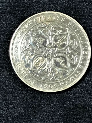 1909 Malaysia Straits Settlements $1 One Dollar.  900 Silver Coin.  Edward VII 4
