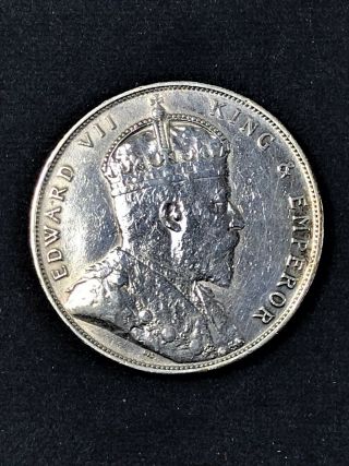 1909 Malaysia Straits Settlements $1 One Dollar.  900 Silver Coin.  Edward VII 5