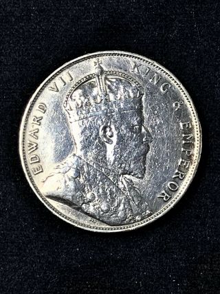 1909 Malaysia Straits Settlements $1 One Dollar.  900 Silver Coin.  Edward VII 6