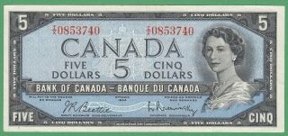 1954 Bank Of Canada $5 Dollar Note - Beattie/rasminsky - I/x0853740 - Au
