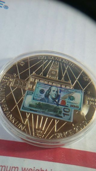 Benjamin Franklin $100 One Hundred Dollar Bill Banknote Proof Coin Medal