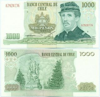 Chile Note 1000 Pesos 1986 Serial A Block 5 P 154c Xf,