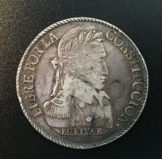 1827 Bolivia 8 Soles Silver Coin Libre Por La Constitucion.  Bolivar
