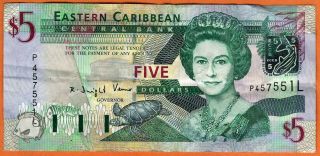 East Caribbean States Nd (2003) Fine 5 Dollars Banknote P - 42l L (st.  Lucia)
