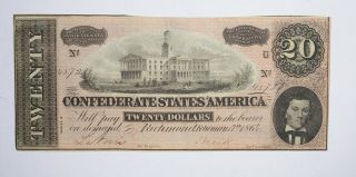 Civil War 1864 $20.  00 Confederate States Horse Blanket Note 731
