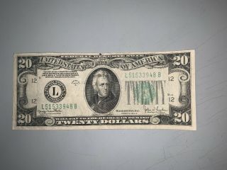 1934 D 20 Federal Reserve Note San Francisco Clarke/synder