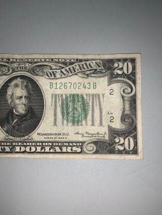 1934 - A $20 TWENTY DOLLARS FRN FEDERAL RESERVE NOTE YORK,  NY 4