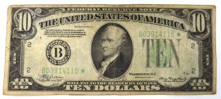 1934 A Star Note $10 Ten Dollar Federal Reserve Note F - 2004b U Grade It M3